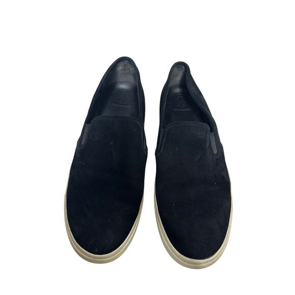 Tory Burch Size 8 Black Jesse Suede Gold Logo Slip On Sneaker Walk Travel Shoe - Picture 6 of 12